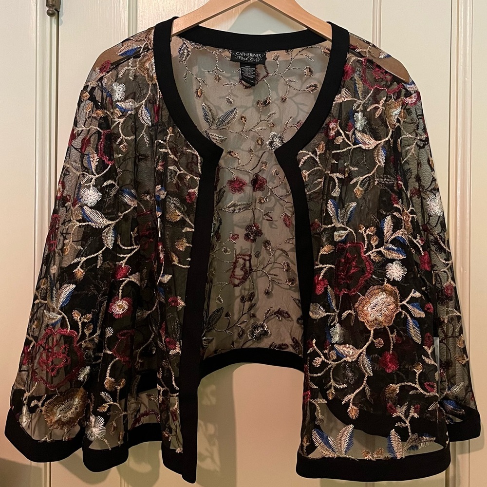 SOLD Catherine’s 3X Black Label Black Floral Embroidered Sheer Jacket